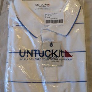 Untuckit Men's XXL White/Blue Wide Stripe Cronos